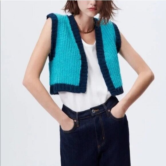 Zara Tops - Zara Open Knit Vest Top Blue EUC